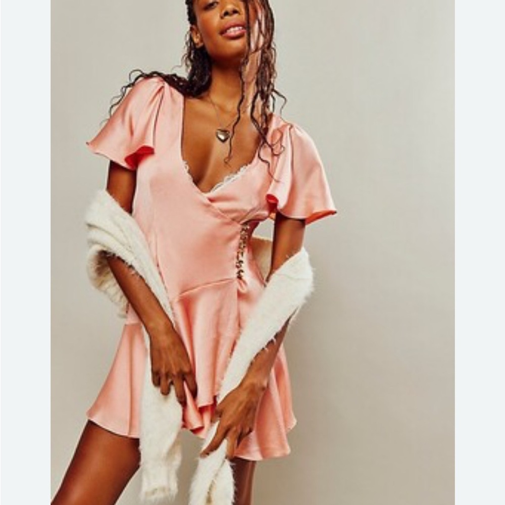 Free People BOHO Peach Dress with Button Detail - Picture 2 of 7